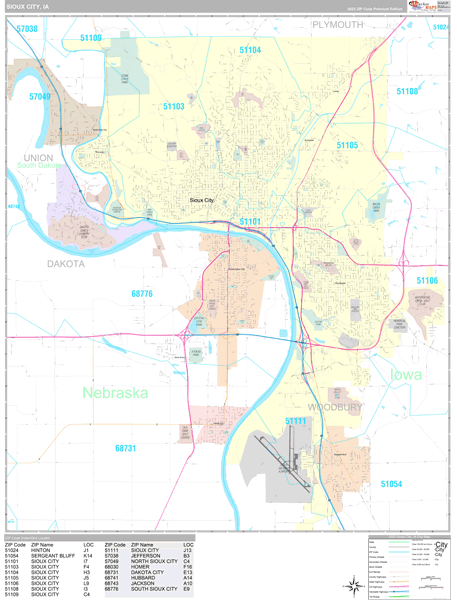 Sioux City City Wall Map Premium Style